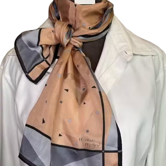 Monique Martins - Chic Peach and Gray Women's Silk Scarf - Picture 2 of 7